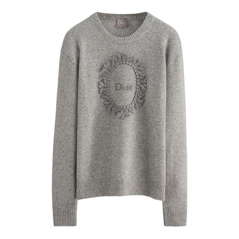 Christian Dior Men Dior Médaillon Knit Sweater In Gray Wool And Alpaca